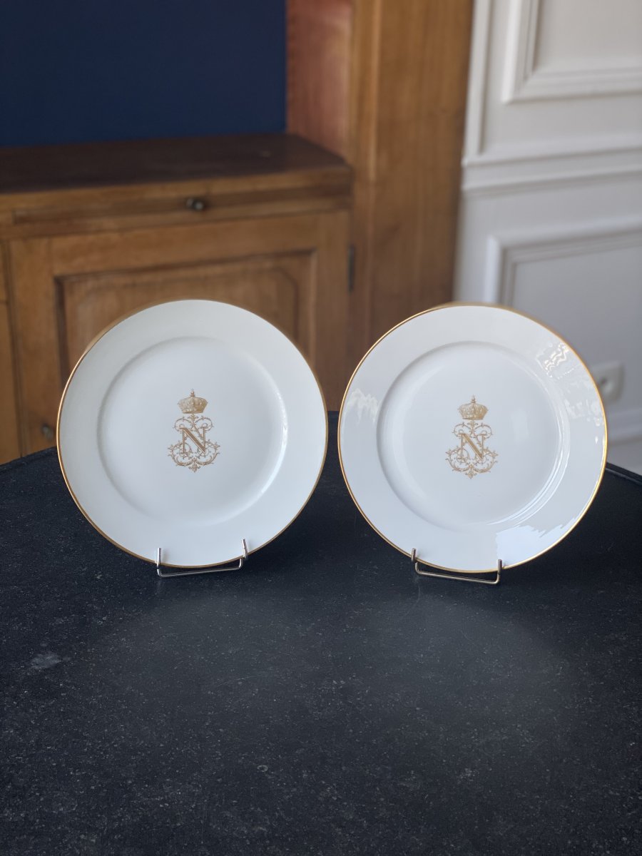 SEVRES Paire d'Assiettes En Porcelaine De Sèvres Du Service De Napoléon III Au Château De Trianon-photo-3