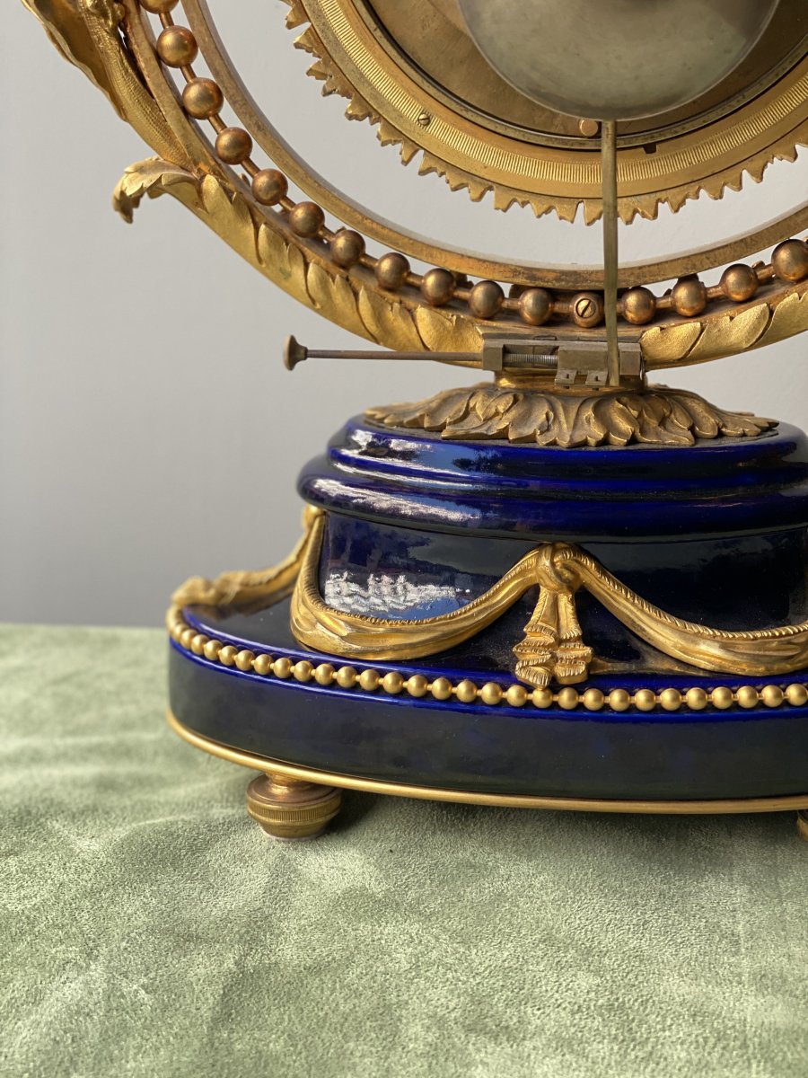 Ormolu Lyre Clock With Blue Porcelain, Enamel And Rhinestones From The 19th Century-photo-5