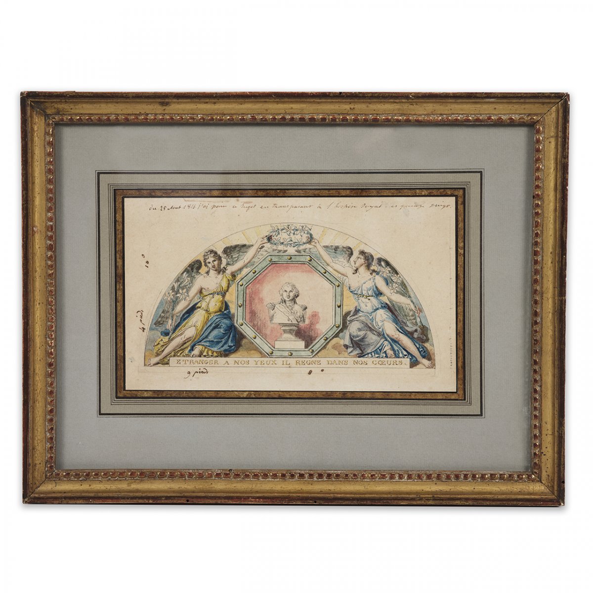 Drawing Sketch For Stained Glass Project With Bust Of Louis XVIII, Pen And Watercolor By Fontaine-photo-2