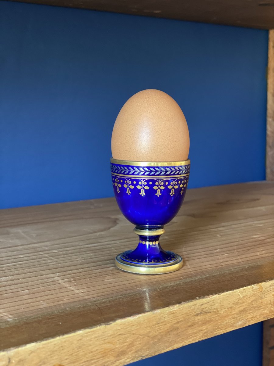 Coquetier En Porcelaine De Sèvres Louis-philippe à Fond Bleu Lapis, Or Et Platine Sevres PÂques-photo-2