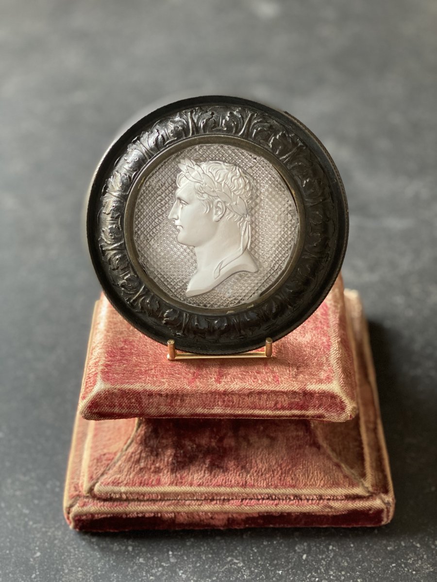 A Bronze Medallion Decorated With A Crystal Sulphide With Portrait Of Emperor Napoleon I