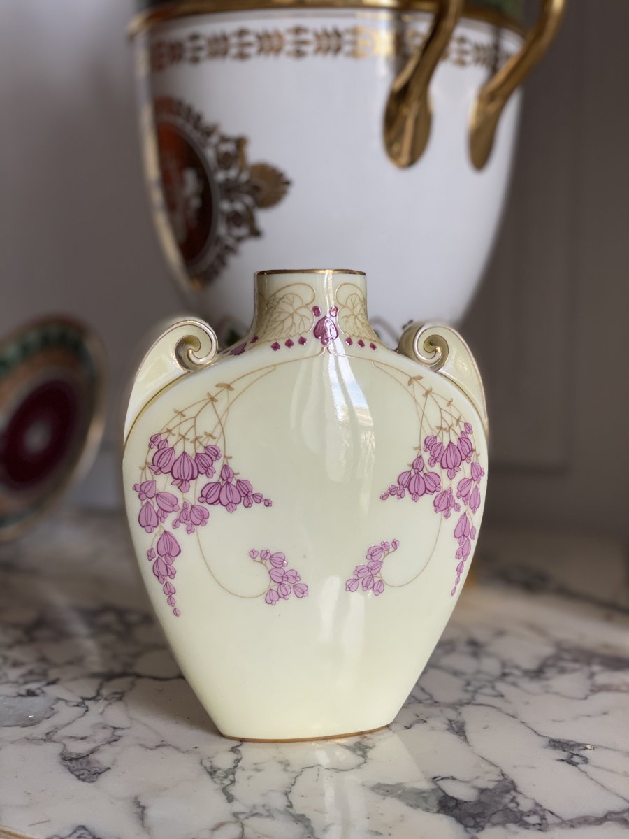Art Nouveau Soliflore Vase In Sèvres Porcelain Decorated By Louis-jules Trager-photo-3