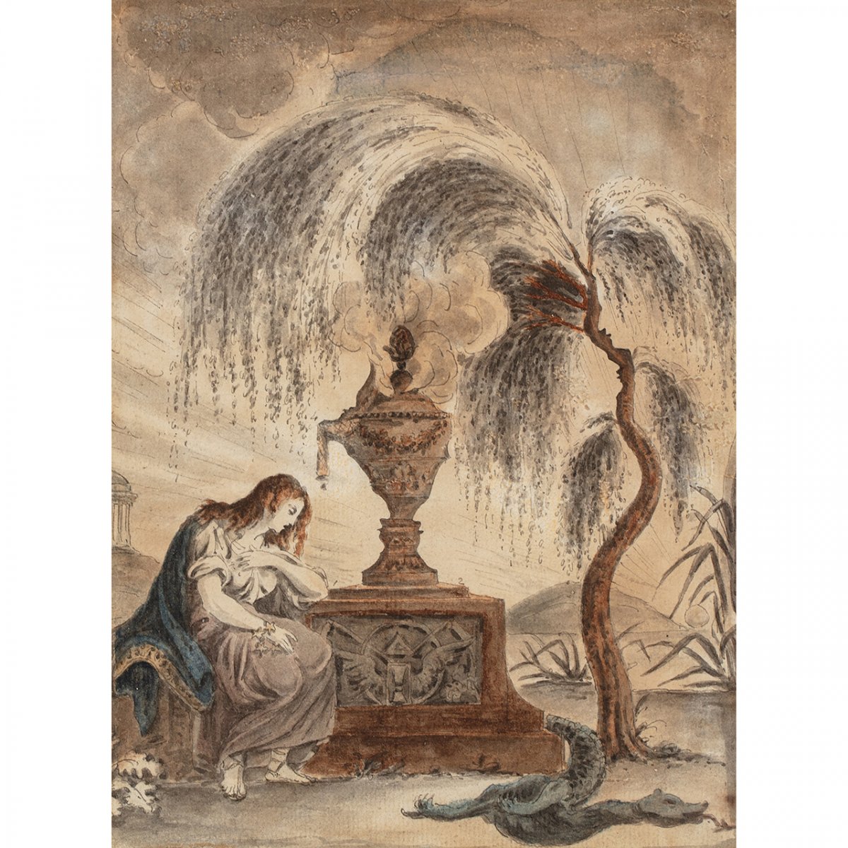 Rare Seditious Watercolor With Profiles Of Louis XVI, Marie-antoinette And The Royal Family