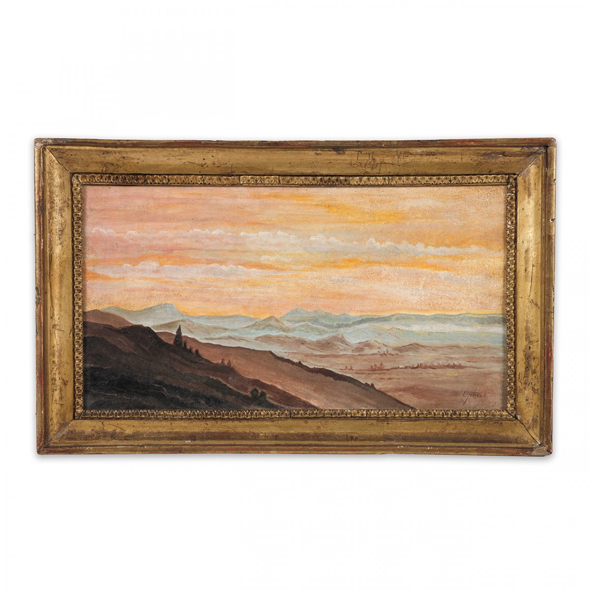 Jean-baptiste Adolphe Gibert (1803-1889), Oil On Paper, Sunset In Italy-photo-2