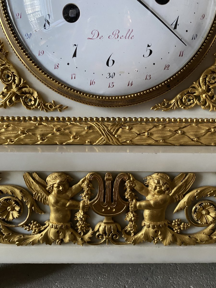 A Louis XVI Gilt-bronze Mounted White Marble Mantel Clock 18th Century With Venus And Cupid-photo-2