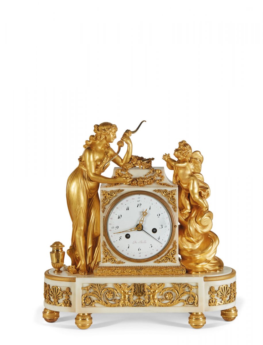 A Louis XVI Gilt-bronze Mounted White Marble Mantel Clock 18th Century With Venus And Cupid