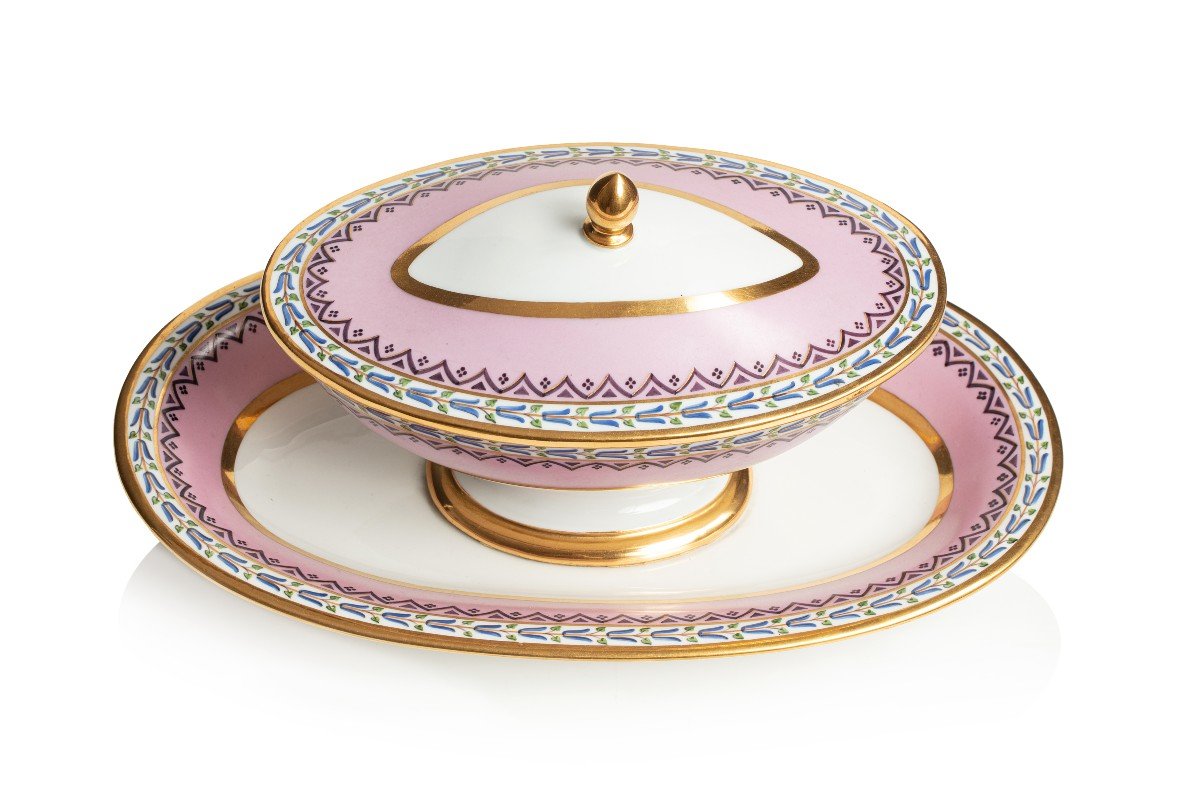Sèvres Porcelain Sugar Bowl & Its Tray From The Service Delivered To Comte De La Rochejaquelein