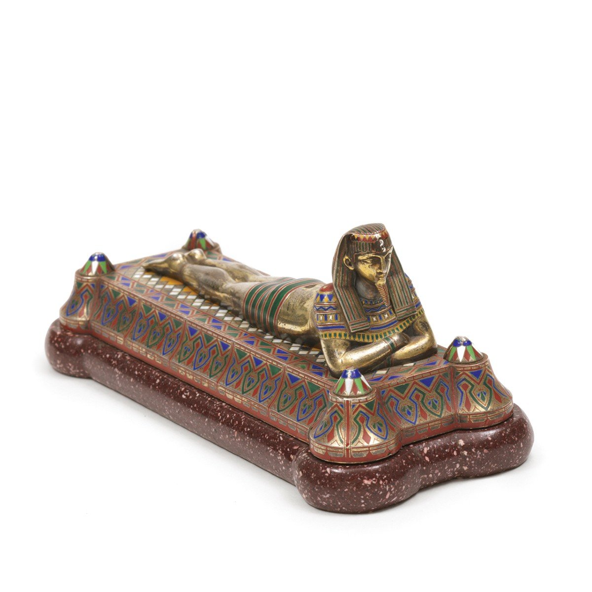 A Russian Egyptomania 88 Silver-gilt & Porphyry Paperweight, St Petersburg XIXth Century