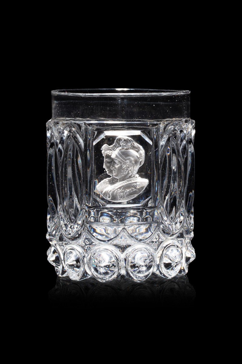 Molded Crystal Beaker Ornate With A Sulphide Profile Of Joachim And Caroline Murat