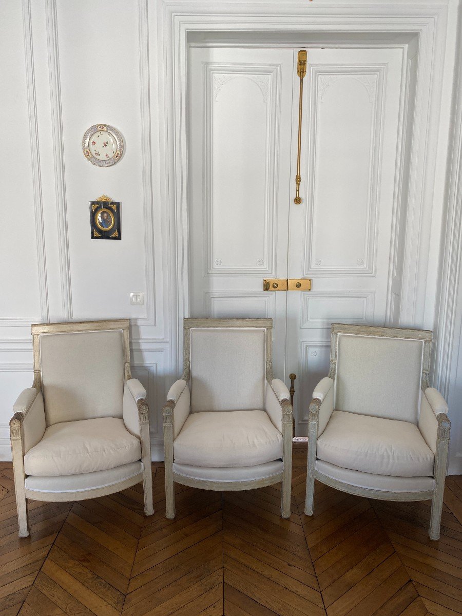 Rare Royal & Imperial Set Of 3 Bergeres And 2 Chairs Of Empire Period From The Chateau De Fontainebleau-photo-2