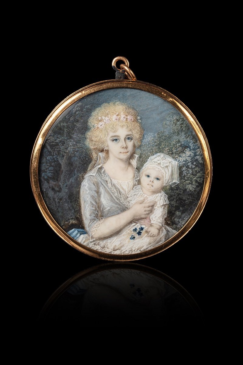 Boudin (actif Vers 1785-1810), Madame Geoffroy tenant dans les bras sa fille Marie-Adélaïde