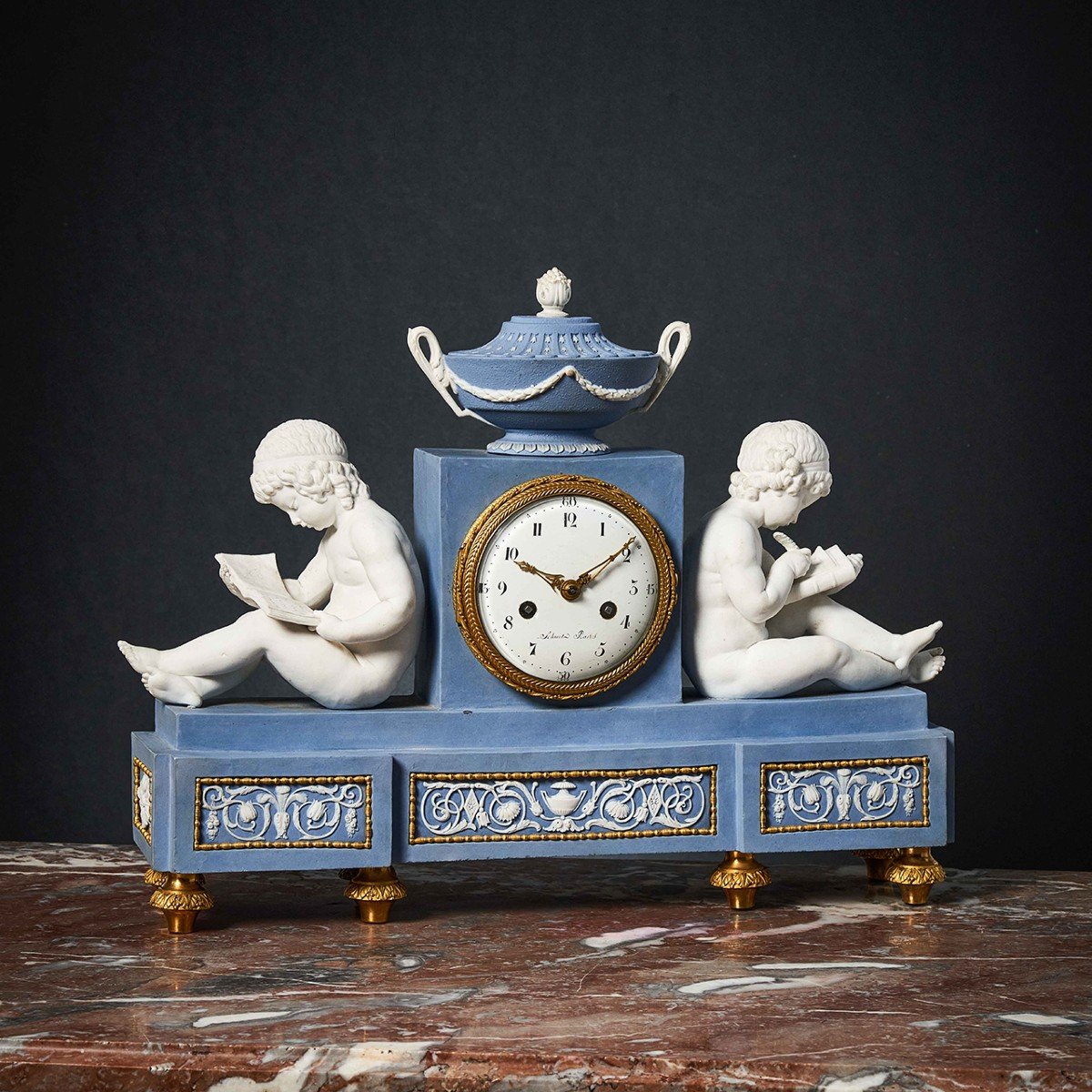 A Consulat Biscuit & Gilt-bronze Clock With Children By Dihl & Guerhard-photo-4