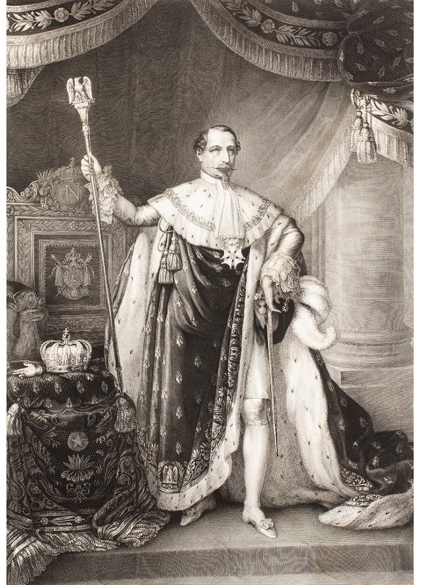 Rare Engraving Figuring Napoleon III In Coronation Dress From The Dukes Of Mouchy
