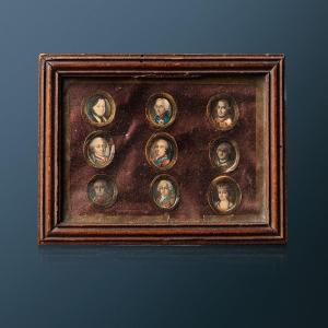 Cadre Contenant Les Portraits Miniatures Des Signataires Du Traité De Teschen (1779)