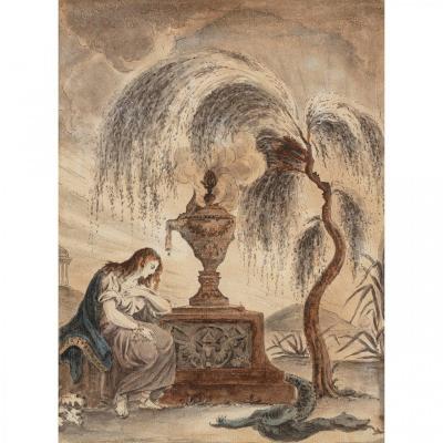 Rare Seditious Watercolor With Profiles Of Louis XVI, Marie-antoinette And The Royal Family