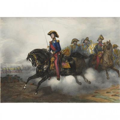 Rare Lithographie Rehaussée à l'aquarelle d'après Eugène Lami figurant le Duc d'Orléans