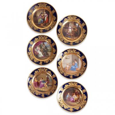 Rare Set Of 6 Paris Porcelain Plates By The Manufacture Dagoty