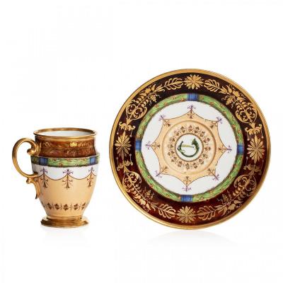 Rare Tasse Et Sa Soucoupe En Porcelaine De Sèvres À Fond écaille, époque Consulat