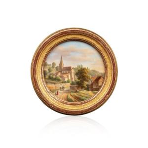 Landscape Painted On A Sèvres Porcelain Plaque, Old Church Of Bougival Near Marly (1841)