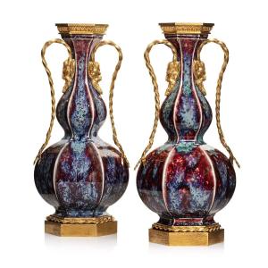 Pair Of Sèvres Vases "bouteille De Gramont", Mounted By l'Escalier De Cristal, Paris 