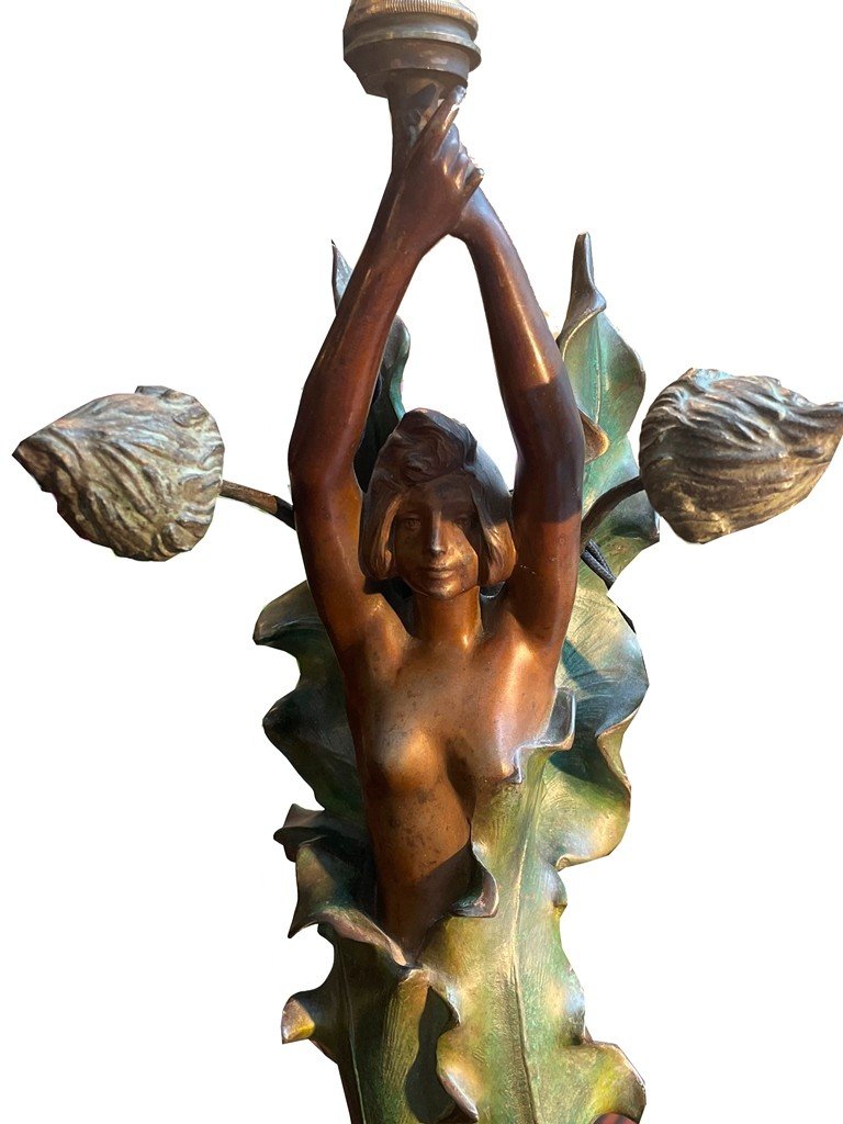 Lamp Bronze Signed: J.causse Inscribed: “le Charon”art Nouveau Lamps Sale 24% Until 24.12.-photo-3