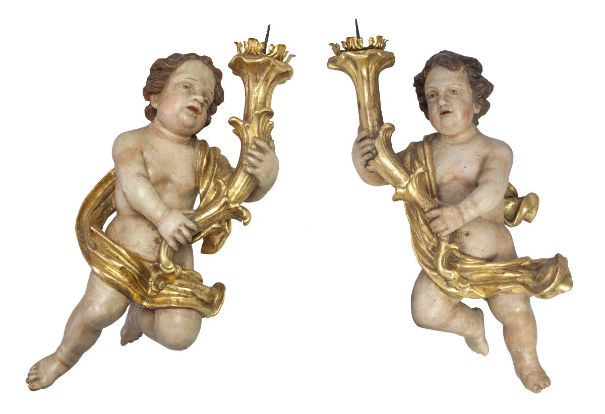 Anges d'Autel Sculptés Vers 1765  Rococo/baroque Tardif.  Bois De Tilleul  Sculpté Et Doré.    