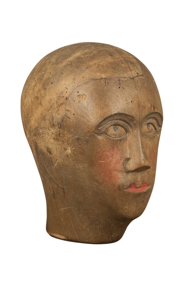 Head Wig Stand Germany Around 1920. Polychrome Painted Wood-photo-2