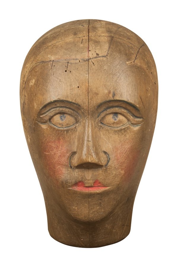 Head Wig Stand Germany Around 1920. Polychrome Painted Wood
