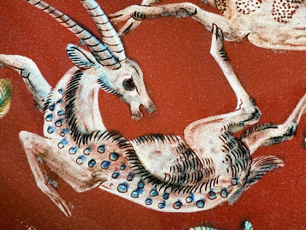 Antelope Plate In Majolica With Ibex Design By Gustav Heinkel, Circa 1940.-photo-7