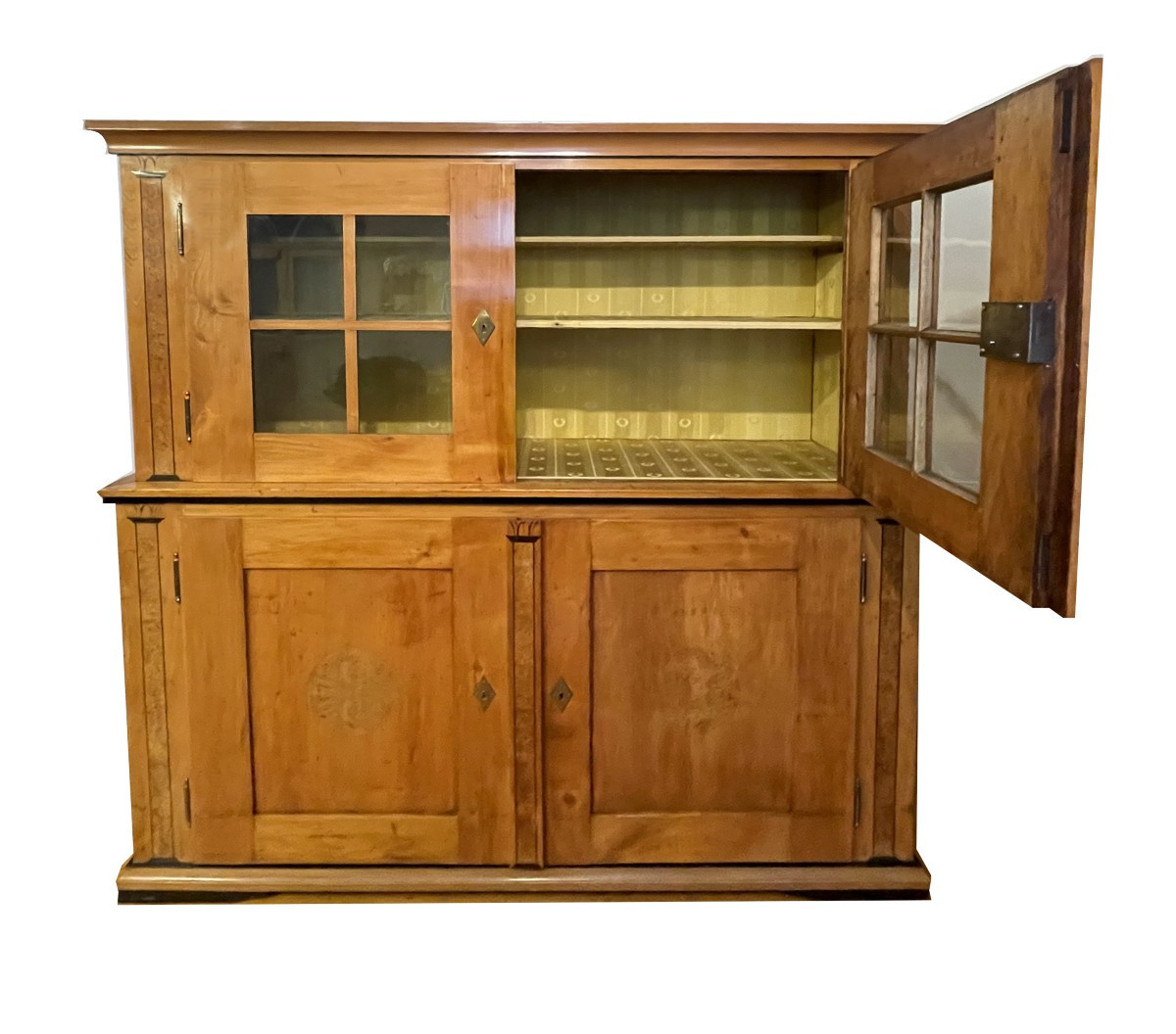 Rare Original Biedermeier Sideboard Cherry Wood, Birch And Ebonized Veneer On Wooden Body-photo-4