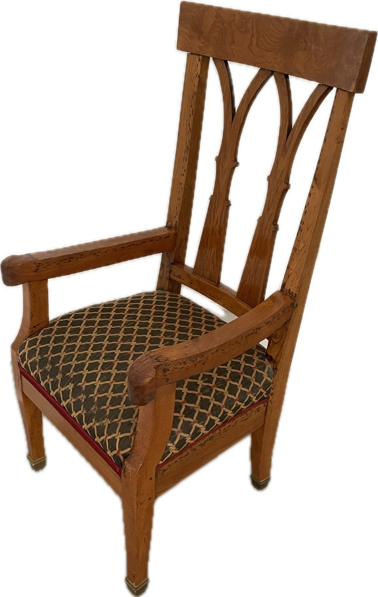 Fauteuil Simple Allemand Vers 1820. Frêne Massif. Chaussures En Laiton.  -photo-2