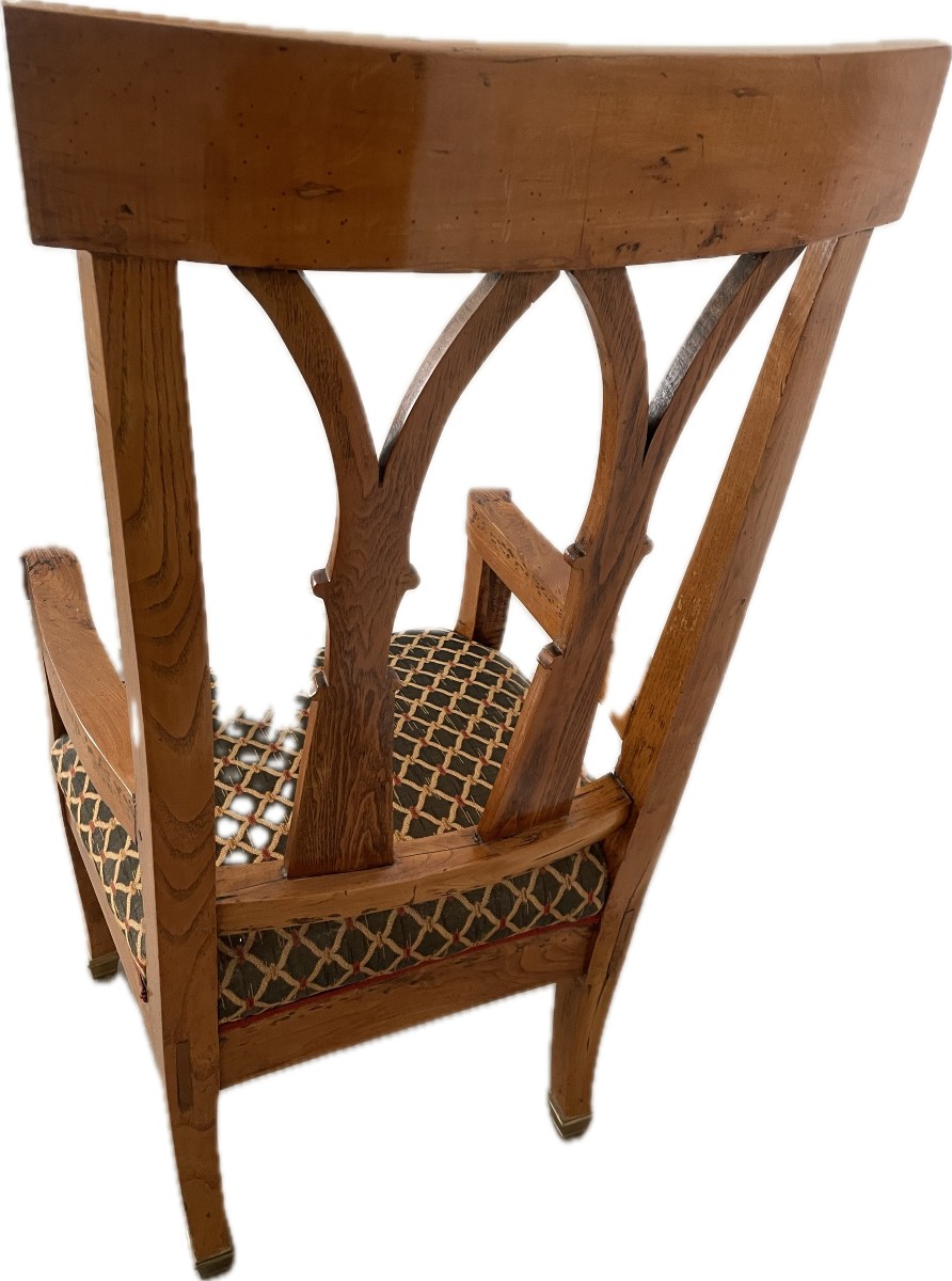 Fauteuil Simple Allemand Vers 1820. Frêne Massif. Chaussures En Laiton.  -photo-3