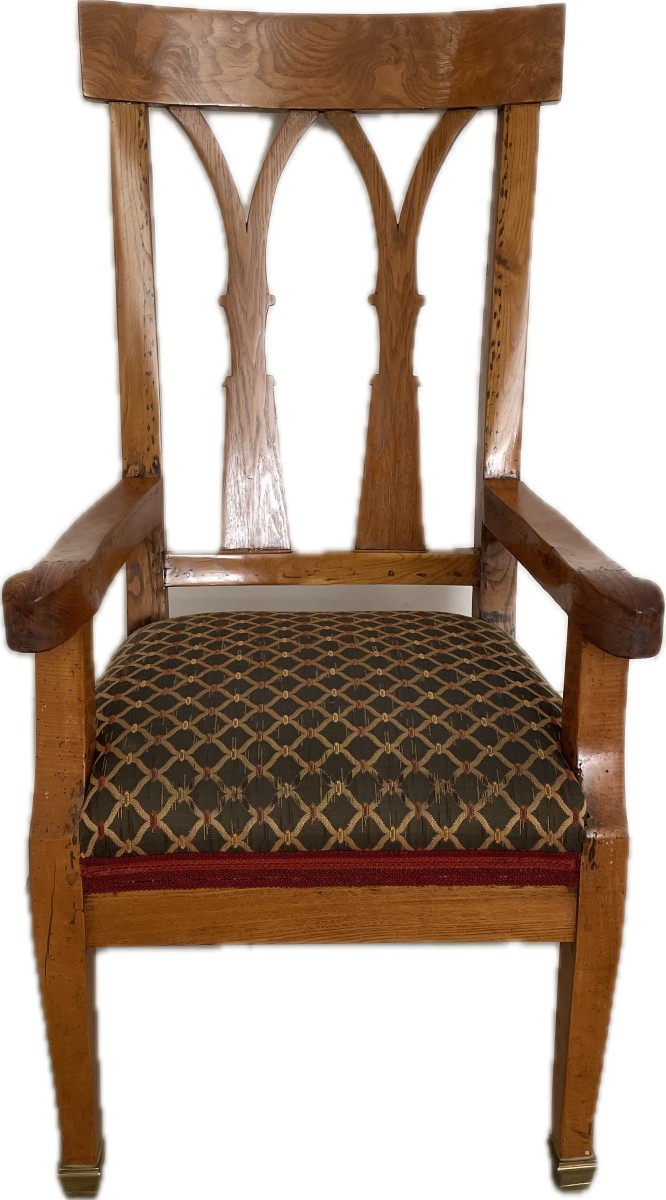 Fauteuil Simple Allemand Vers 1820. Frêne Massif. Chaussures En Laiton.  