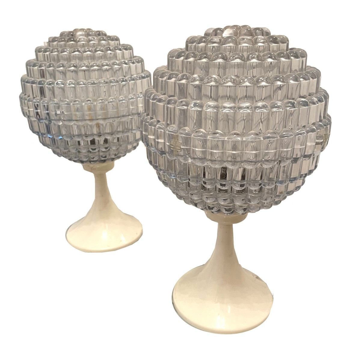 Deux lampes de table vintage 1970 en plastique bleu clair avec base ronde-photo-2
