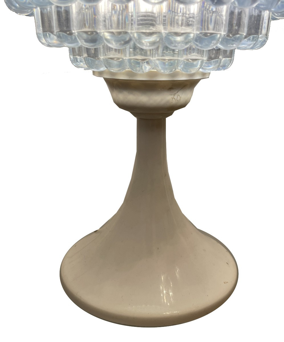 Deux lampes de table vintage 1970 en plastique bleu clair avec base ronde-photo-4