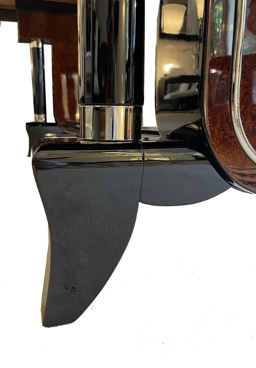 Table à rallonge Art déco Attribuée à l'ébéniste "Jules Leleu". France 1930. Amboina.-photo-3