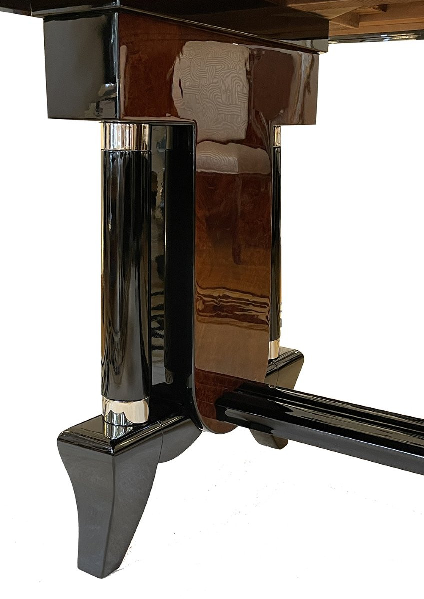 Table à rallonge Art déco Attribuée à l'ébéniste "Jules Leleu". France 1930. Amboina.-photo-3