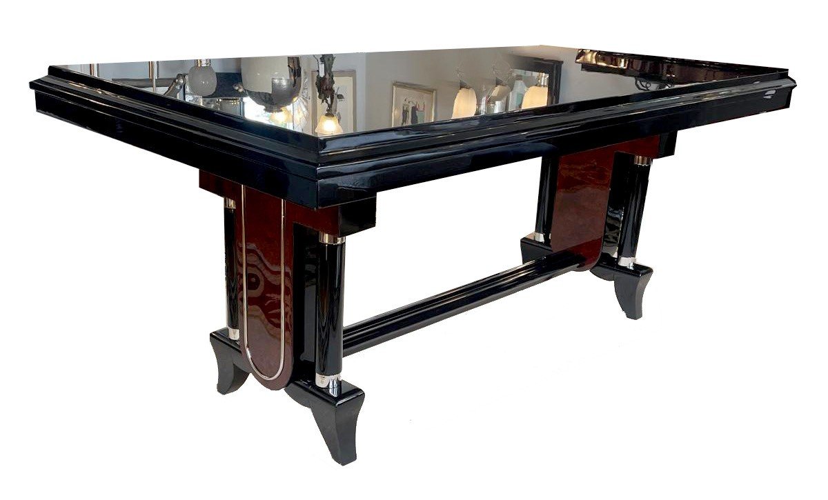 Table à rallonge Art déco Attribuée à l'ébéniste "Jules Leleu". France 1930. Amboina.-photo-5