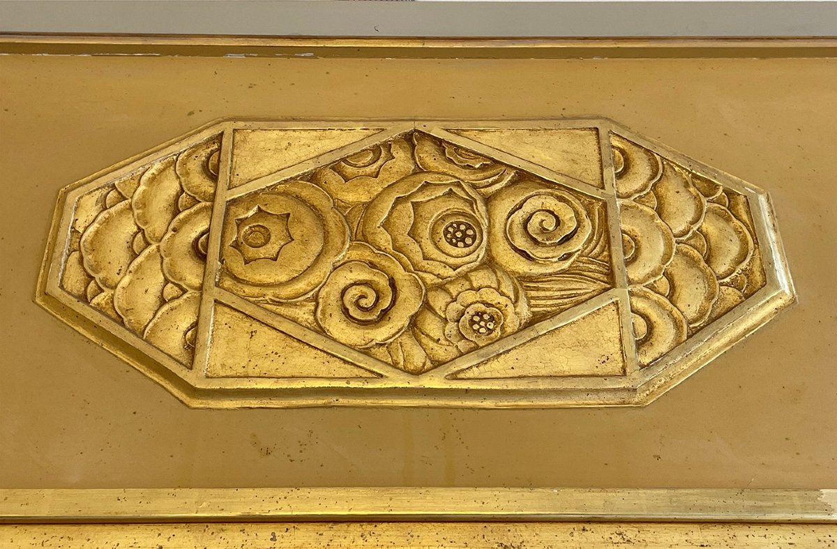 Large Art Deco Gilded Mirror Carved Wood. Fluted Pilasters On The Sides, Gilded And Polished. -photo-2