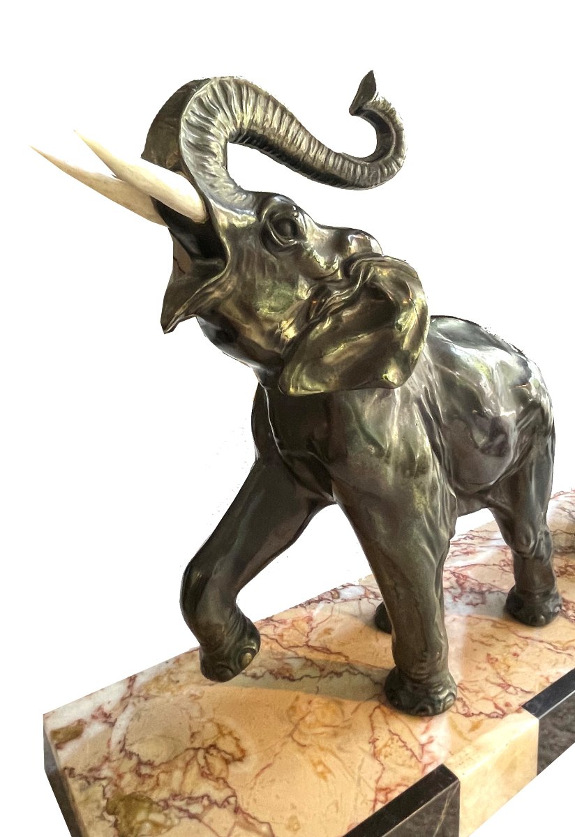Groupe d'éléphants Art Déco, bronze sur marbre-photo-2
