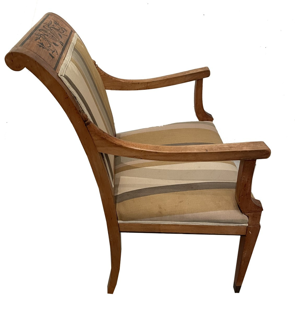 Fauteuil simple Biedermeier en bois de cerisier avec marqueterie, Allemagne, vers 1820.-photo-2