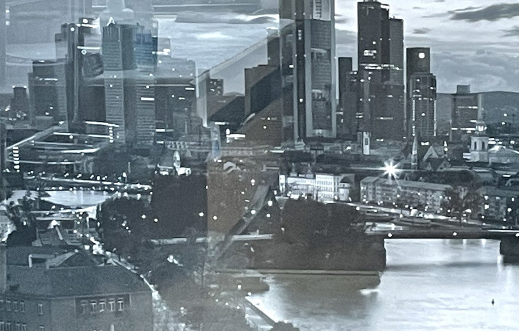 Large Framed Photograph Of Frankfurt Am Main, Matte Black Frame, Acrylic Glass-photo-2
