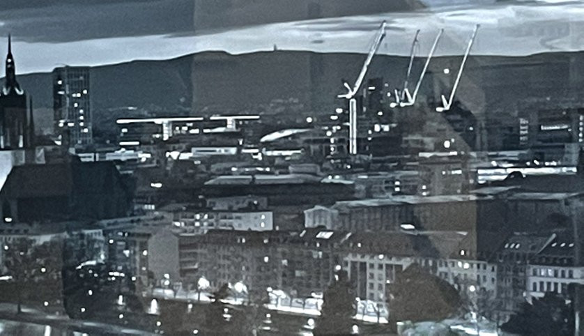 Large Framed Photograph Of Frankfurt Am Main, Matte Black Frame, Acrylic Glass-photo-3