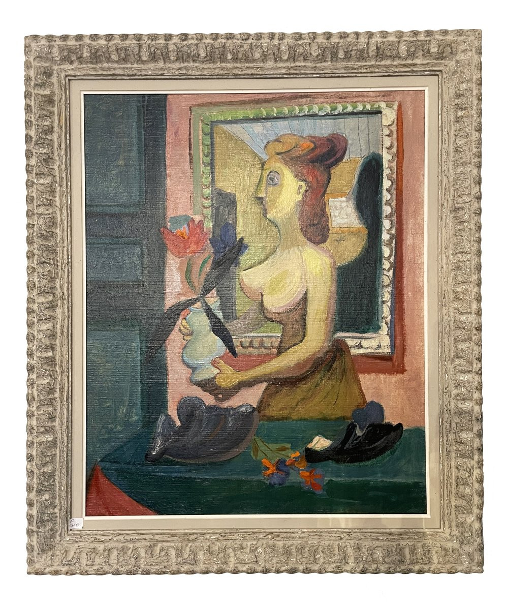 "woman With A Tulip" Artist: Sigismund Kolos-vary, Born In 1899 - Died In 1983. Oil On Canvas-photo-2