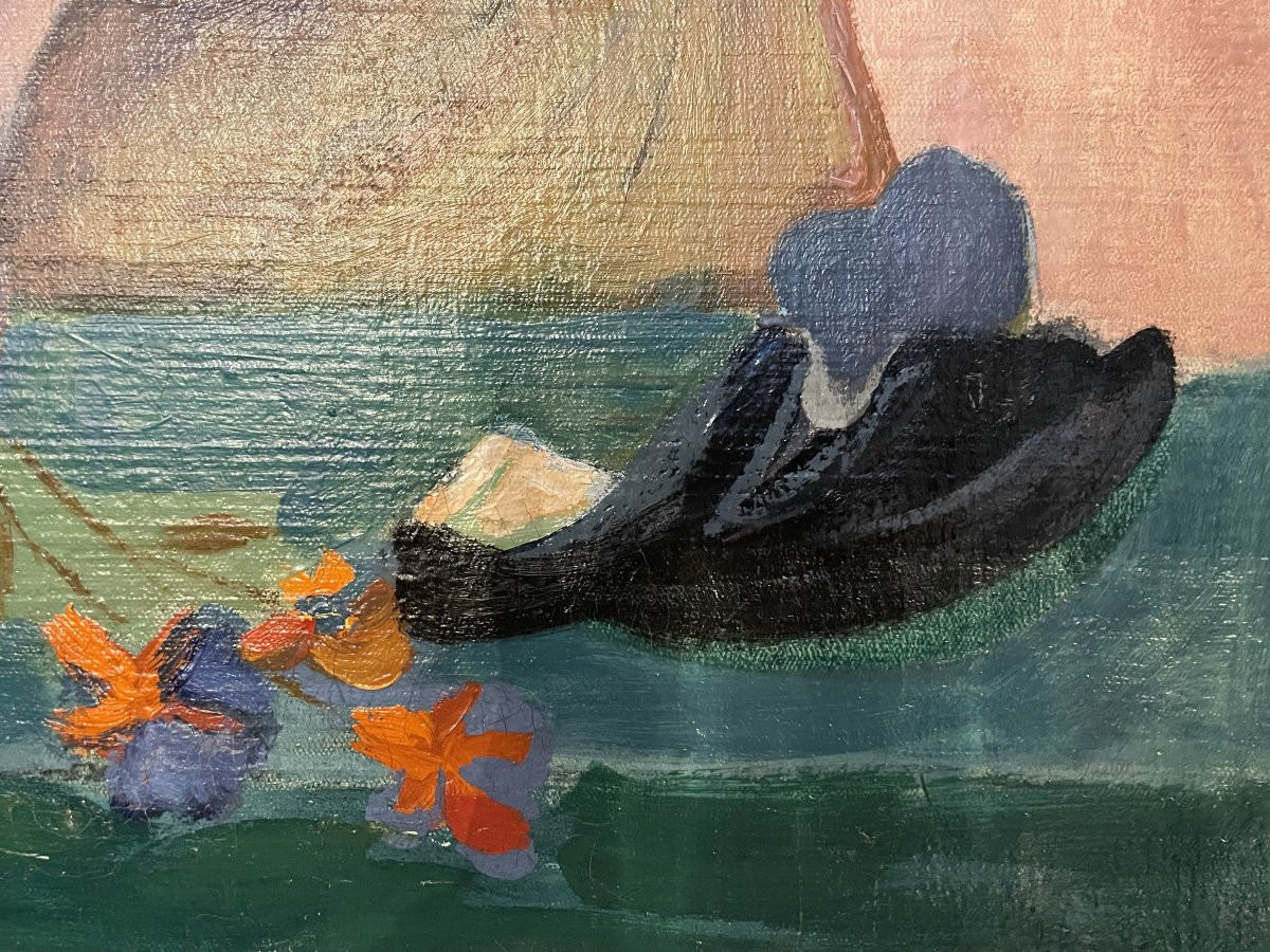 "woman With A Tulip" Artist: Sigismund Kolos-vary, Born In 1899 - Died In 1983. Oil On Canvas-photo-5