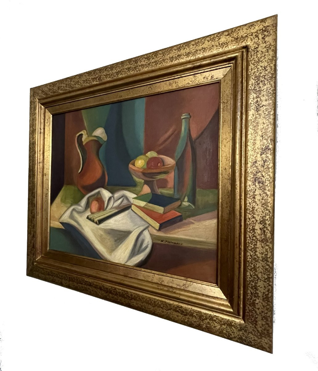 Nicolas Poliakoff (1899–1976)  Nature morte avec cruche, bol de fruits, bouteille et livres.Oil-photo-3