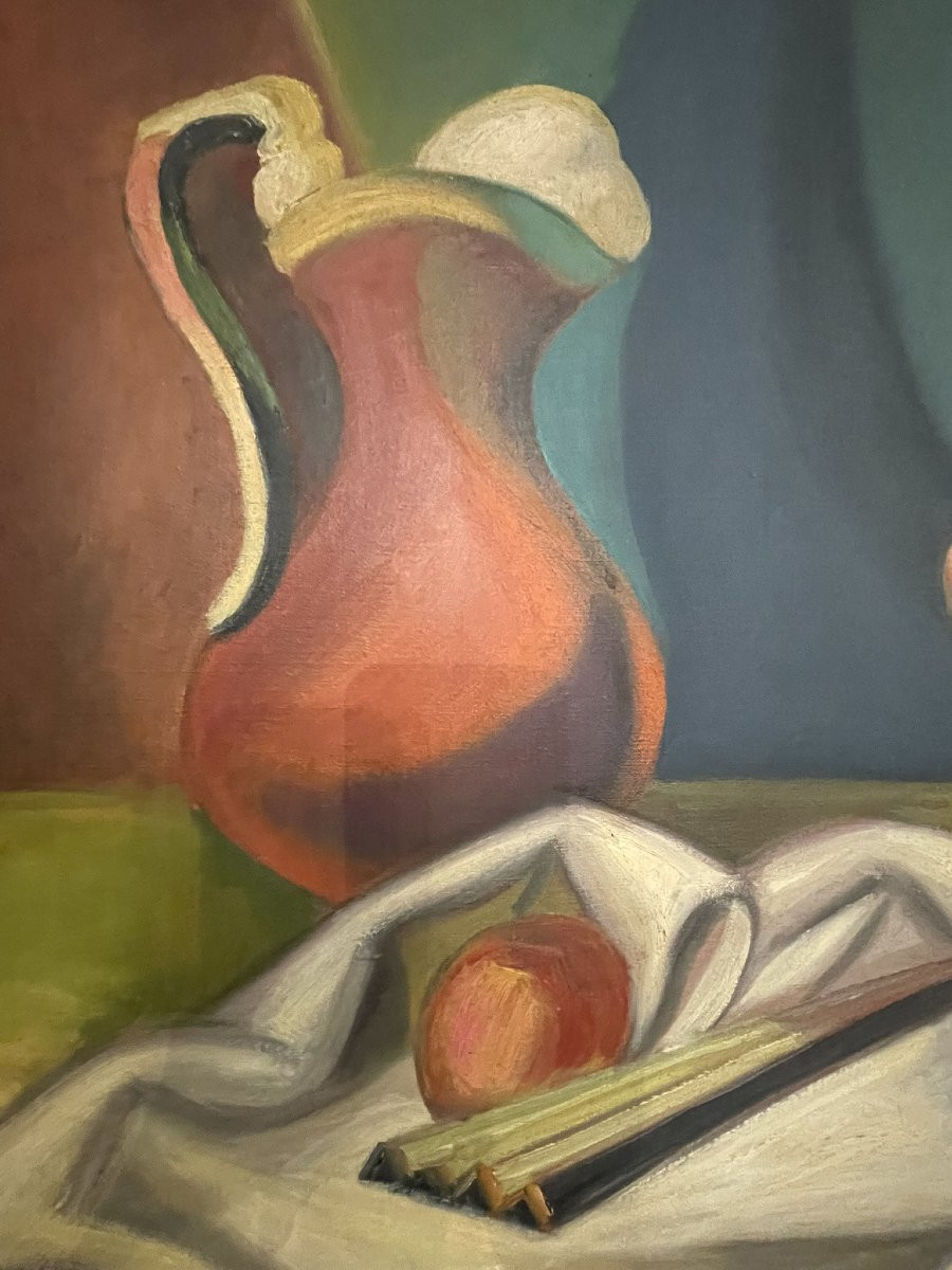 Nicolas Poliakoff (1899–1976)  Nature morte avec cruche, bol de fruits, bouteille et livres.Oil-photo-6