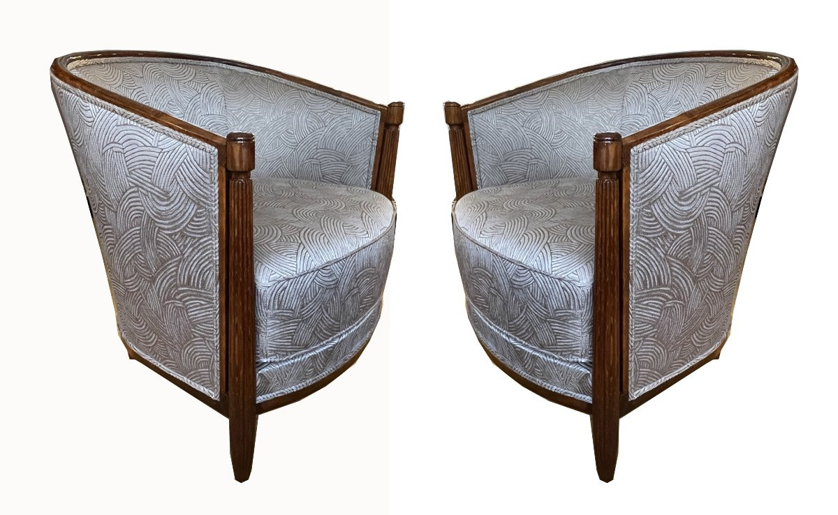 Élégante paire de fauteuils Bergère Art Déco français, vers 1925. En hêtre teinté.-photo-2