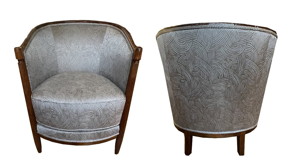 Élégante paire de fauteuils Bergère Art Déco français, vers 1925. En hêtre teinté.-photo-3