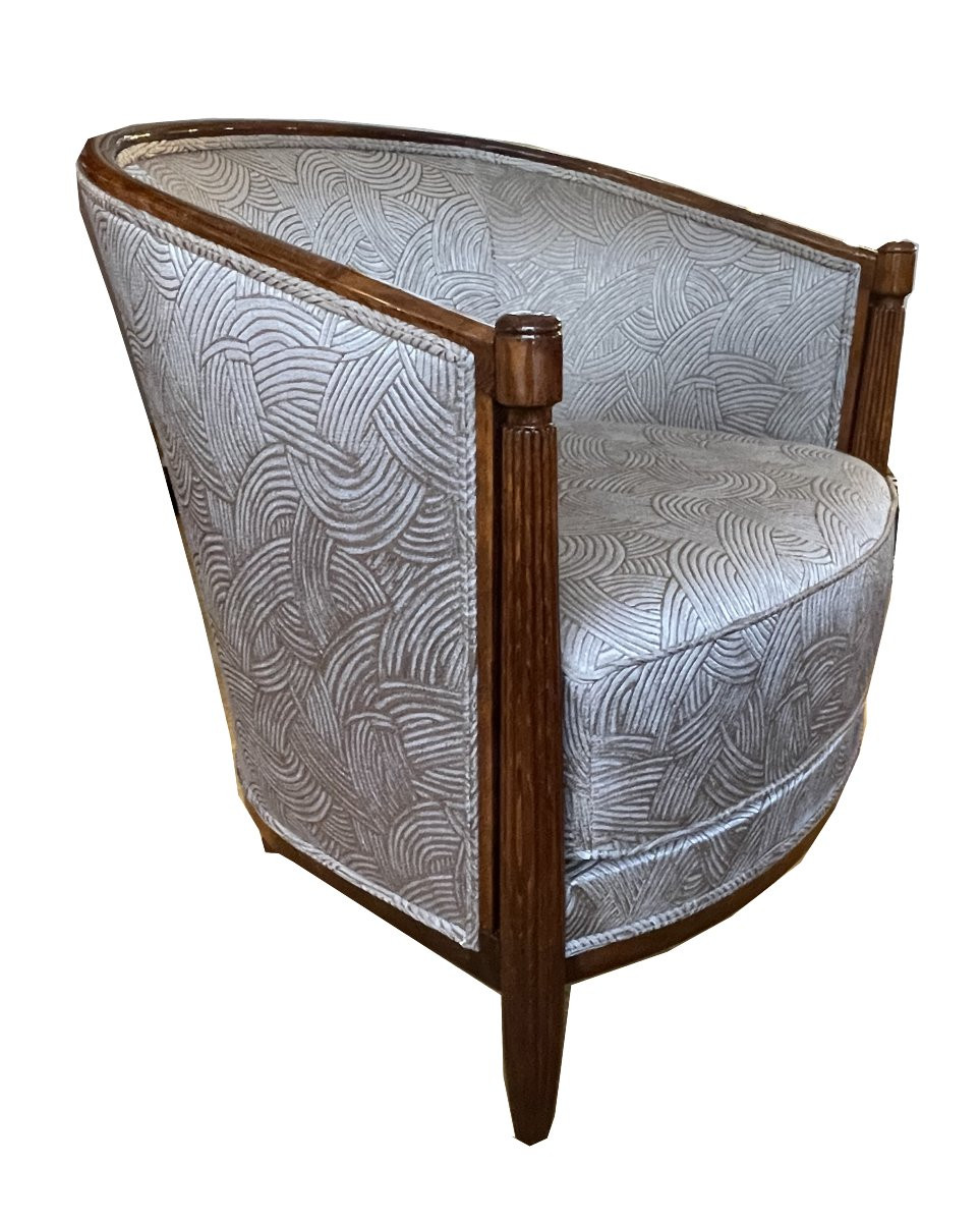 Élégante paire de fauteuils Bergère Art Déco français, vers 1925. En hêtre teinté.-photo-6